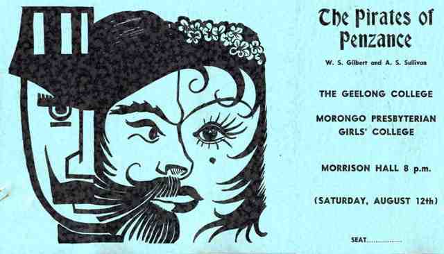 Program for 'Pirates of Penzance', a joint production between Geelong College and Morongo.